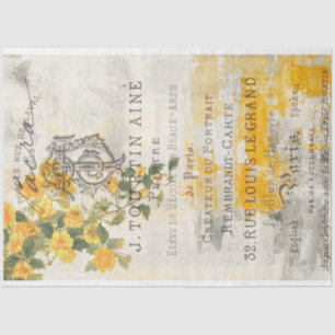 Vintag Gelbe Blumengrunge Ephemere Dekoupage Seidenpapier