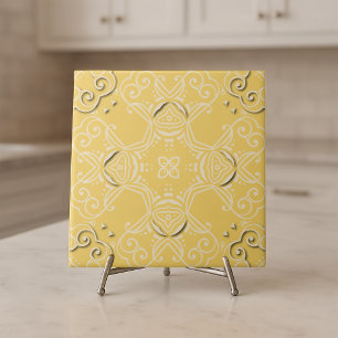 Vintag-Gelbe Damaske Barock Antikes Muster Fliese