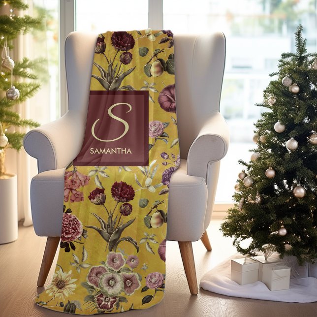 Vintag gelbe florale Monogramm Fleecedecke (Von Creator hochgeladen)