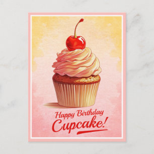 Vintag Gelbe Rosa Kirsche Cupcake Geburtstagskarte Postkarte