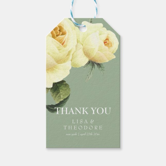 Vintag Gelbe Rose und Salbei danke Hochzeit Geschenkanhänger (Vorderseite)