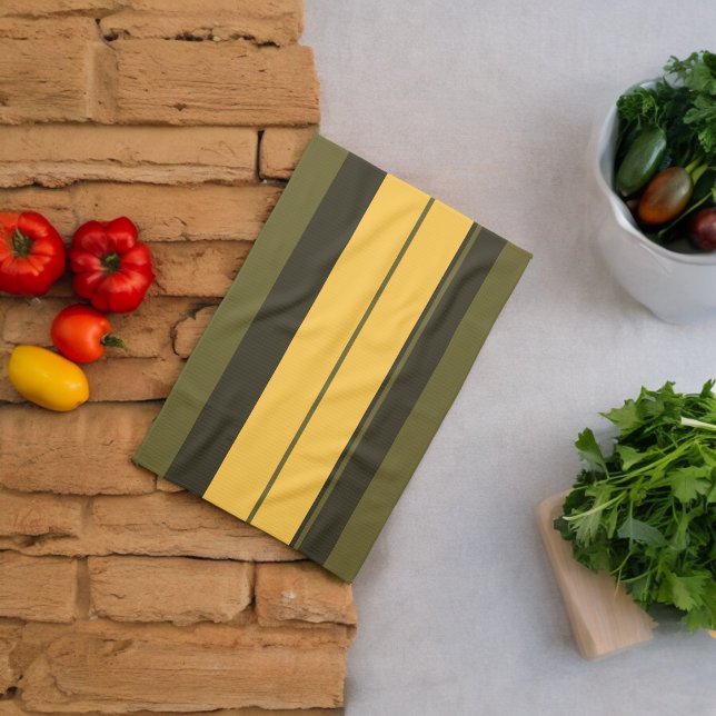 Vintag Gelbe und grüne Streifen Geschirrtuch (Kitchen Towel)