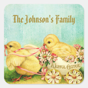 Vintag-Gelber KicherOstern Quadratischer Aufkleber