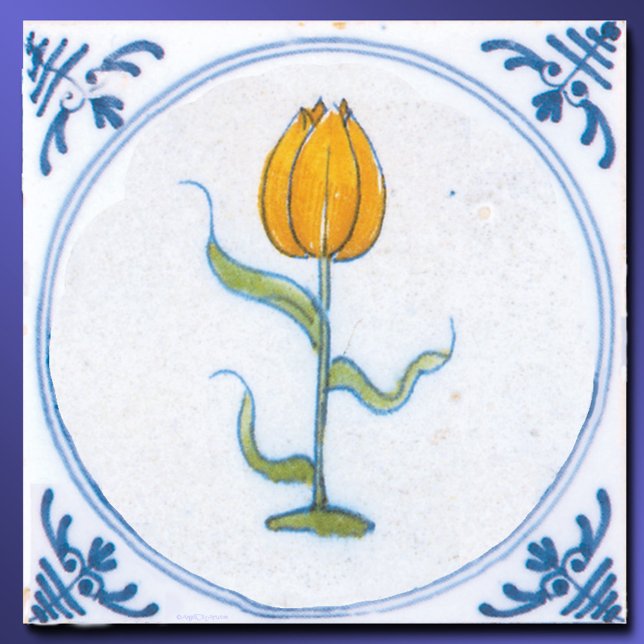 Vintag-gelber Tulip Blauweißer Delft Fliese (Vintage Yellow Tulip Delft Tile Art Trivet)