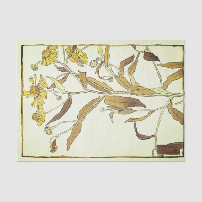 Vintag-Gelbes Helenium-Blockdruck Seidenpapier (Vorderseite)