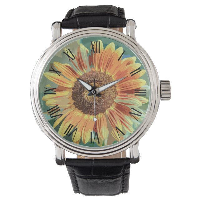 Vintag Gelborange Sonnenblume | Männerwache Armbanduhr (Vorderseite)