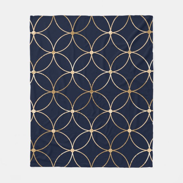 Vintag Geometrie: Gold Blue Abstrakt Fleecedecke (Vorderseite)