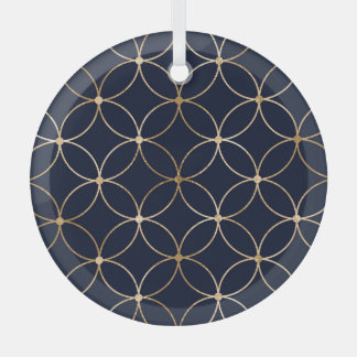 Vintag Geometrie: Gold Blue Abstrakt Ornament Aus Glas
