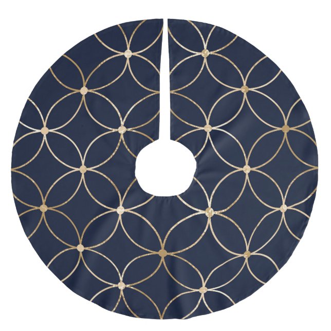 Vintag Geometrie: Gold Blue Abstrakt Polyester Weihnachtsbaumdecke (Vorderseite)