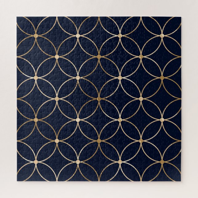 Vintag Geometrie: Gold Blue Abstrakt Puzzle (Vertikal)