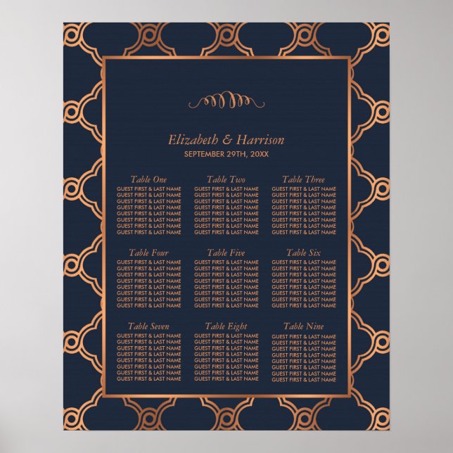 Vintag Geometrische Art Deco Gatsby Hochzeitssitze Poster (Vorne)