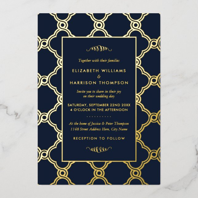 Vintag Geometrische Art Deco Gatsby Wedding Real Folieneinladung (Vorderseite)
