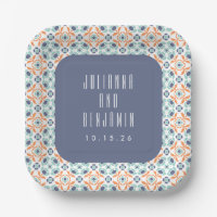 Vintag geometrische Tiles Motif Blue Wedding Custo