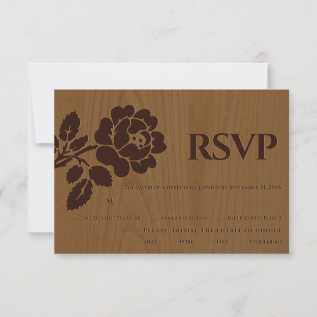 Vintag geprägte Rose rustikale Hochzeitskarte RSVP Karte (Vorderseite)