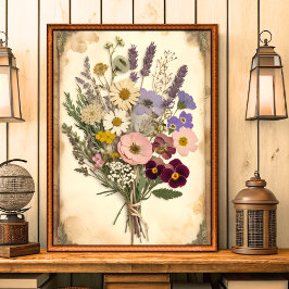 Vintag gepresste Blume Bouquet Weitblick Poster