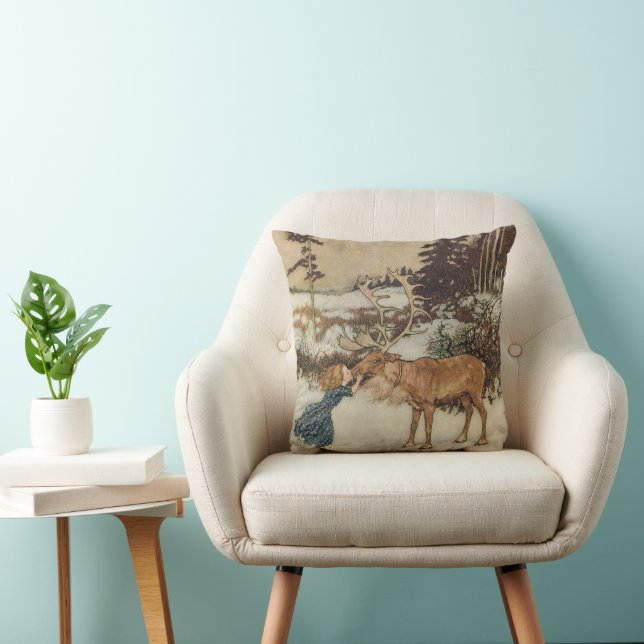 Vintag Gerda und Reindeer von Edmund Dulac Kissen (Stuhl )