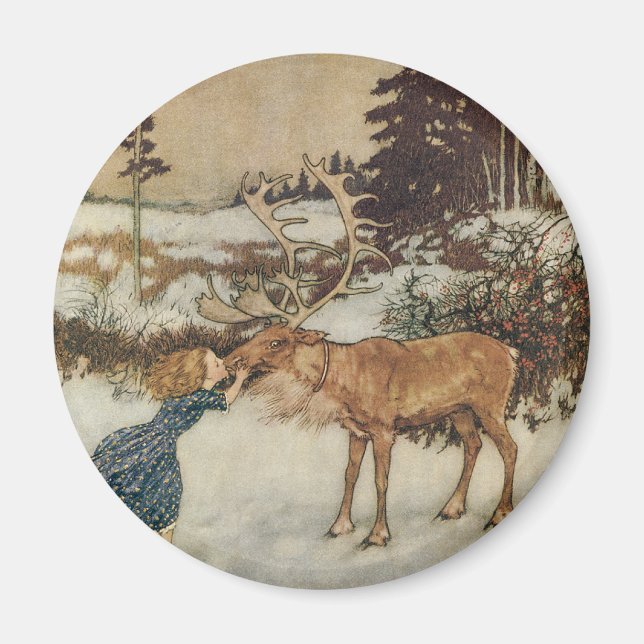 Vintag Gerda und Reindeer von Edmund Dulac Magnet (Vorne)