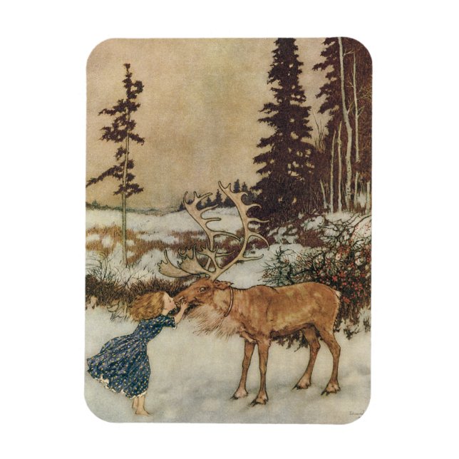Vintag Gerda und Reindeer von Edmund Dulac Magnet (Vertikal)