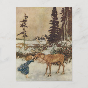 Vintag Gerda und Reindeer von Edmund Dulac Postkarte