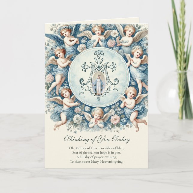 Vintag gesegnete Mutter Mary mit Engeln Karte (Vorderseite)