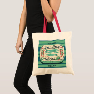 Vintag gestreifte Sardinen Blau und Aquamarin ital Tragetasche