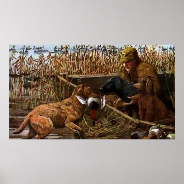 Vintag gestrichene Retrievers mit Duck Hunter Post Poster (Vorne)