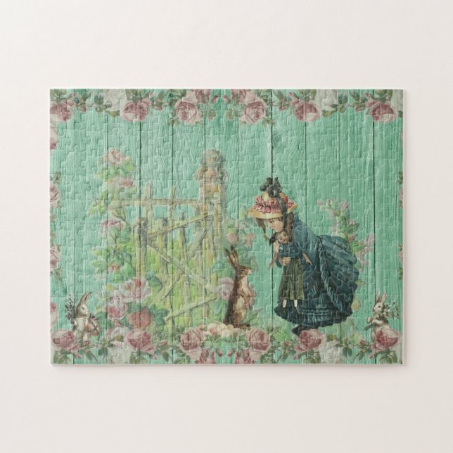 Vintag gestrichene Rustikale Osterkaninchenlandsch Puzzle (Horizontal)