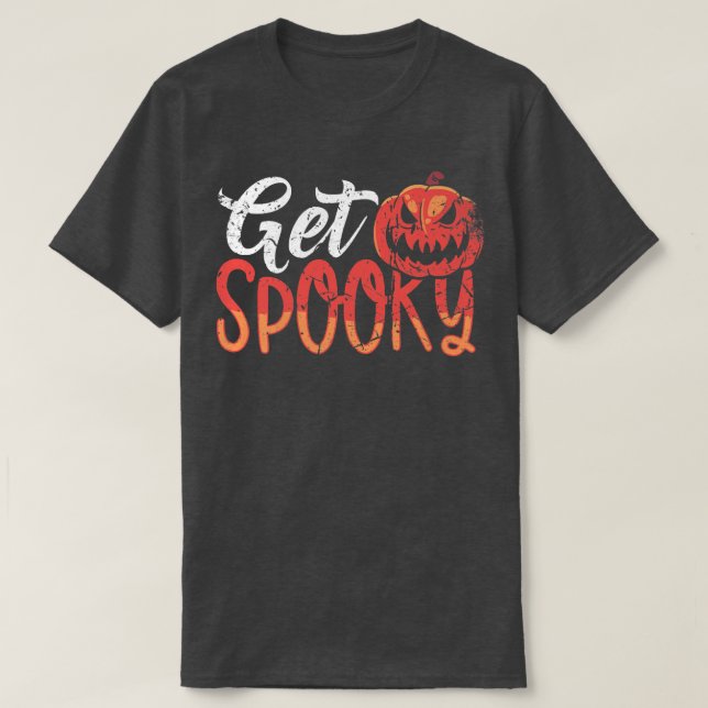 Vintag Get Spooky Halloween Kürbislaterne Novel T-Shirt (Design vorne)