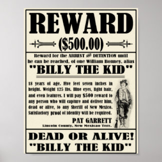 Vintag Gewollt Poster Billy das Kind