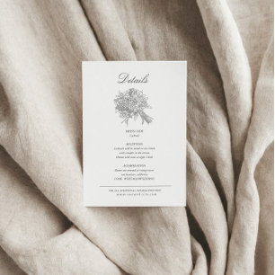 Vintag gezeichnete Florals Hochzeitsdetails Begleitkarte