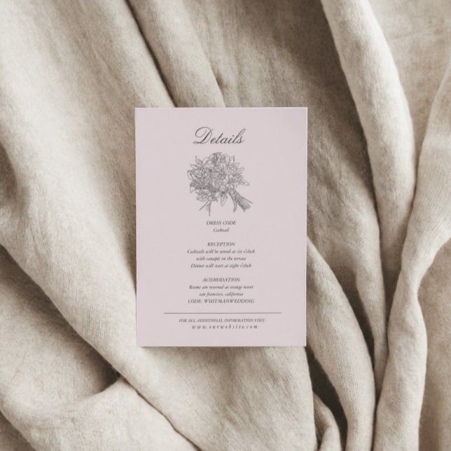 Vintag gezeichnete Florals Hochzeitsdetails Begleitkarte (Von Creator hochgeladen)