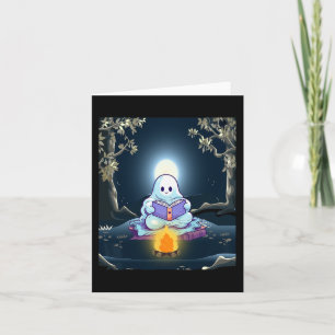 Vintag Ghost Book Reading Camping Forest Hallowee Karte