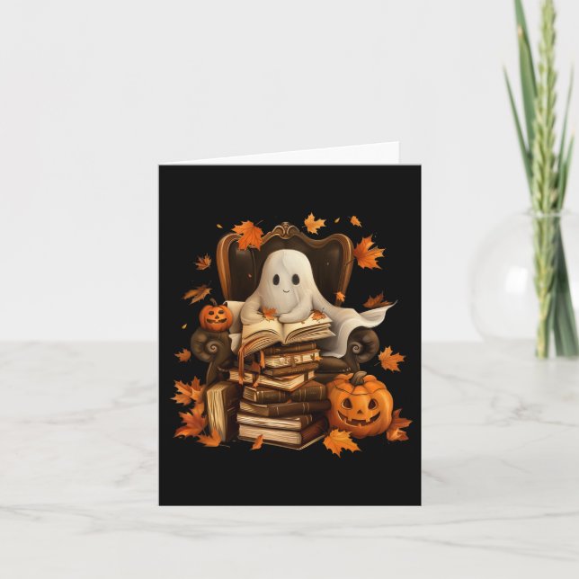 Vintag Ghost Book Reading Pumpkin Gothic Hallowee Karte (Vorderseite)