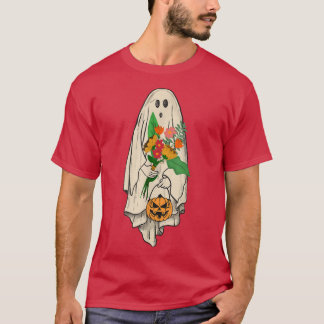 Vintag Ghost Floral Niedlich Graphic Halloween Spo T-Shirt