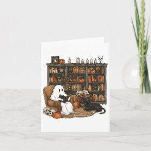 Vintag Ghost Reading Book Lovers Library Hallowee Karte