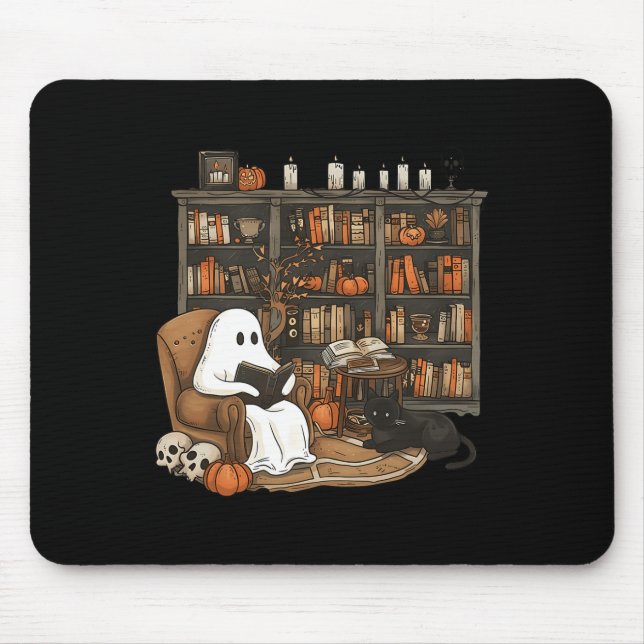 Vintag Ghost Reading Book Lovers Library Hallowee Mousepad (Vorne)