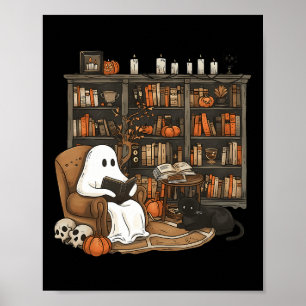 Vintag Ghost Reading Book Lovers Library Hallowee Poster