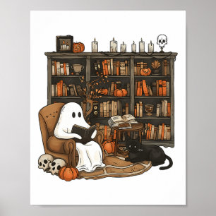 Vintag Ghost Reading Book Lovers Library Hallowee Poster