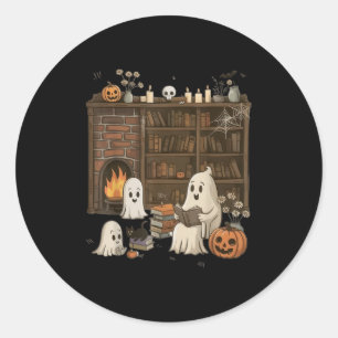 Vintag Ghost Reading Book Lovers Library Hallowee Runder Aufkleber