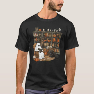 Vintag Ghost Reading Books Bibliothekarische Lehrh T-Shirt