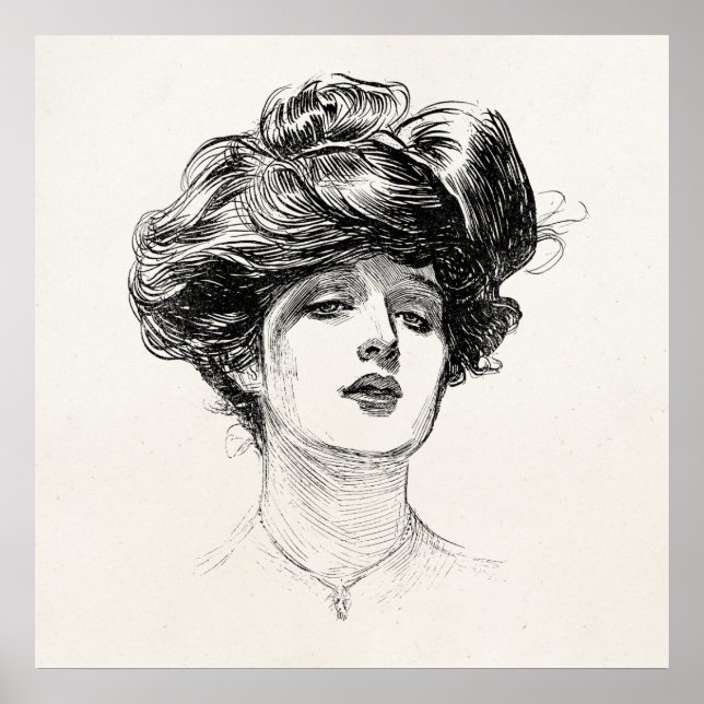 Vintag Gibson Girl Edwardian Retro Frauenportrait Poster (Vorne)