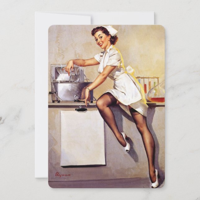 Vintag Gil Elvgren Retro Button Up Girl Einladung (Vorderseite)