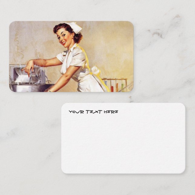 Vintag Gil Elvgren Retro Button Up Girl Visitenkarte (Vorne/Hinten)