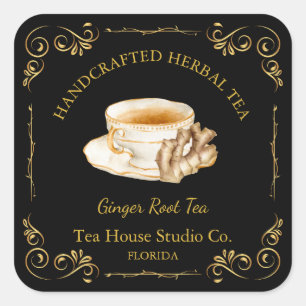 Vintag Ginger Root Tea Square Label Quadratischer Aufkleber
