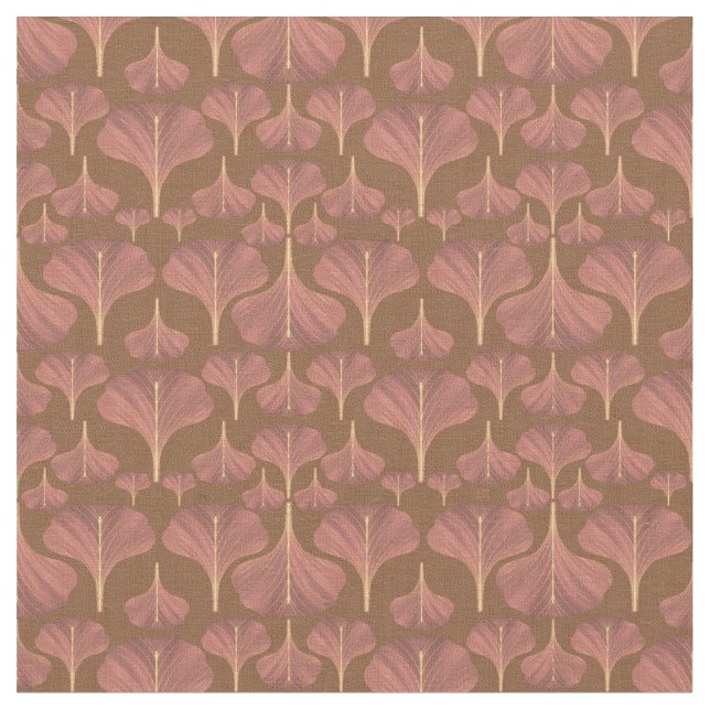Vintag Gingko Brown Floral Pattern Stoff (Nahaufnahme)