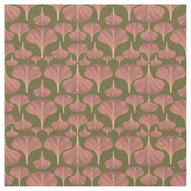Vintag Gingko Green Floral Muster Stoff (Nahaufnahme)