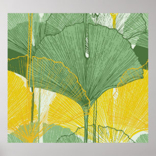 Vintag Ginkgo Biloba: Tropische Blätter Poster