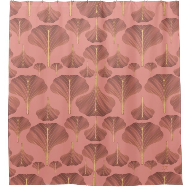 Vintag Ginkgo Pink Floral Pattern Duschvorhang (Vorderseite)