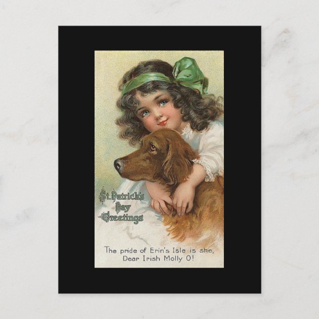Vintag Girl and Dog St. Patrick's Day Postkarte (Vorderseite)