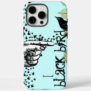 Vintag Girl Blue Green Floral Black Bird iPhone 16 Pro Max Hülle
